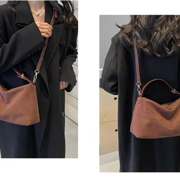 New Retro PU Leather Shoulder Bag, Brown Coffee Black, Textured Crossbody Tote - Picture 10 of 16